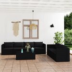 vidaXL Salon de jardin 8 Pièces avec coussins résine tressée noir
