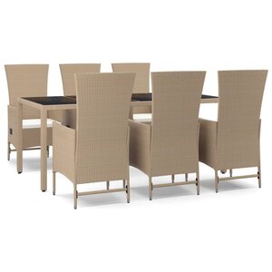 vidaXL Ensemble à manger de jardin et coussins 7 Pièces beige poly rotin