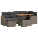 vidaXL Salon de jardin avec coussins 7 Pièces gris résine tressée acacia