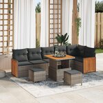 vidaXL Ensemble de canapé de jardin avec coussin 9 Pièces Gris