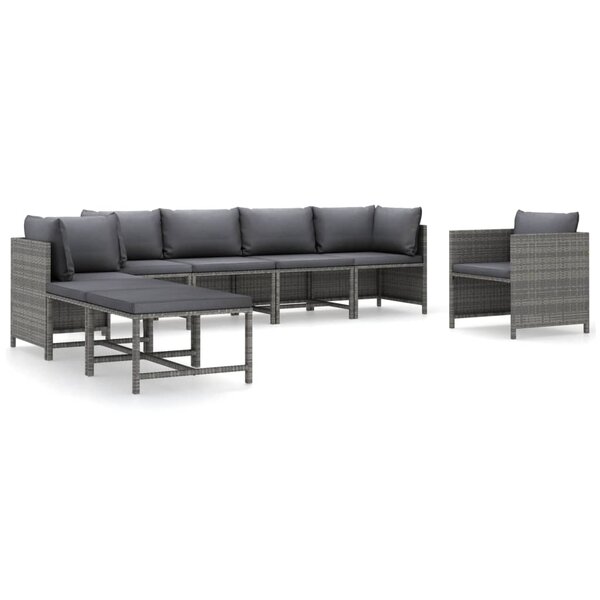 vidaXL Salon de jardin 8 Pièces avec coussins Résine tressée Gris