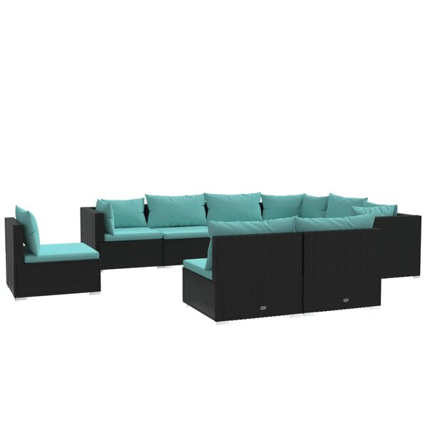 vidaXL Salon de jardin 9 Pièces avec coussins Résine tressée Noir