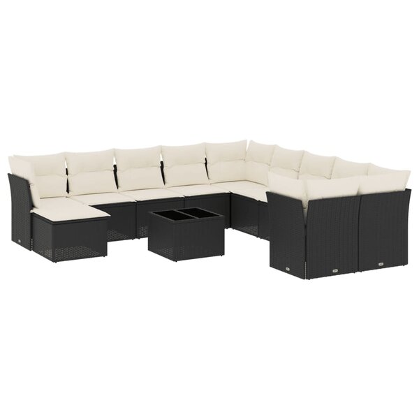 vidaXL Salon de jardin 12 Pièces avec coussins noir résine tressée