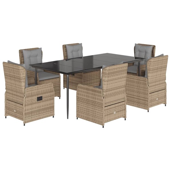vidaXL Ensemble à manger de jardin et coussins 7 Pièces beige poly rotin