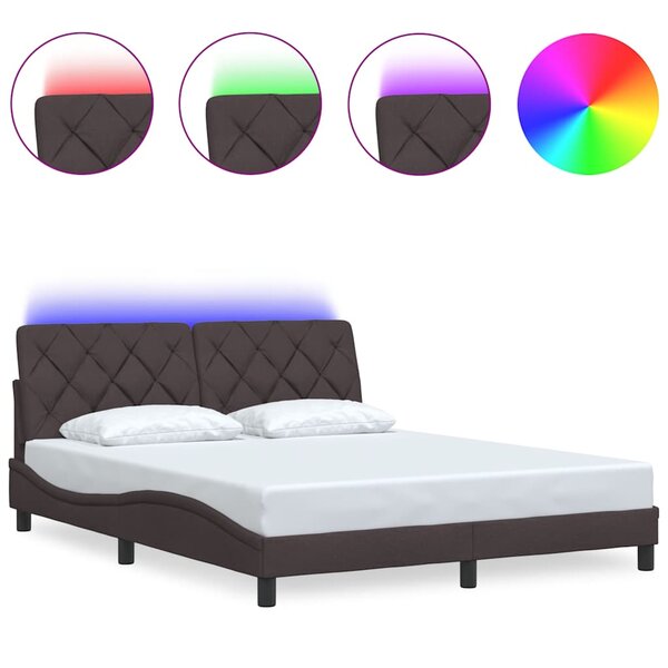 vidaXL Cadre de lit avec LED sans matelas marron foncé 160x200cm tissu