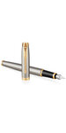 PARKER IM Stylo plume  métal brossé  plume fine  encre bleue  Coffret cadeau