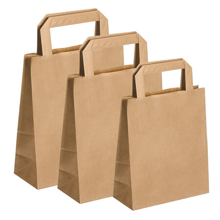 Lot de 250 sacs cabas en papier kraft brun marron havane avec poignée plate 220 x 100 x 280 mm 6 litres résistant papier 80g/m² non imprimé