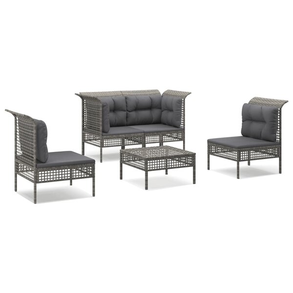 vidaXL Salon de jardin 5 Pièces avec coussins Gris Résine tressée
