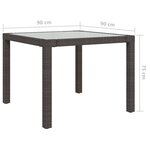 vidaXL Table de jardin 90x90x75 cm Verre trempé/résine tressée Marron