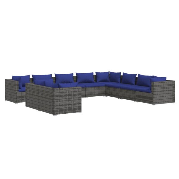 vidaXL Salon de jardin 10 Pièces avec coussins Gris Résine tressée