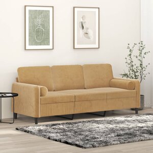 vidaXL Canapé 3 places avec oreillers décoratifs marron 180 cm velours