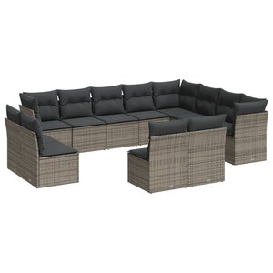 vidaXL Salon de jardin avec coussins 12 Pièces gris résine tressée