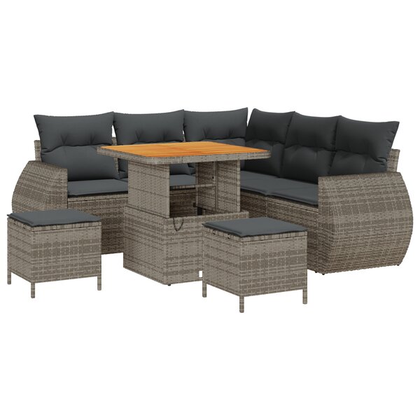 vidaXL Ensemble de canapé de jardin 8 pièces avec coussins gris en Poly Rattan Acacia