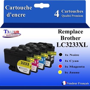 T3AZUR Lot de 4 Cartouches compatibles avec Brother LC3233 XL pour Brother DCP-J1100DW  MFC-J1300DW
