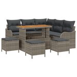 Canapé de jardin 9 pièces avec coussins gris poly rotin acacia