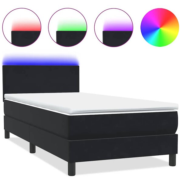 vidaXL Sommier à lattes de lit avec matelas et LED noir 90x210 cm velours