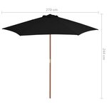 vidaXL Parasol de jardin avec mât en bois noir 270 cm