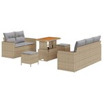 Canapé de Jardin de 8 Pièces avec Coussins en Rattan Beige