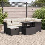 vidaXL Salon de jardin 7 Pièces avec coussins noir résine tressée