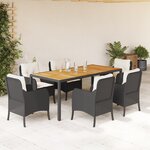 vidaXL Ensemble à manger de jardin coussins 7Pièces Noir Résine tressée
