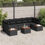 vidaXL Ensemble de canapé de jardin avec coussin 8 Pièces Noir Poly rotin