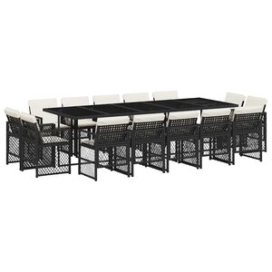 vidaXL Ensemble à manger de jardin 15 Pièces coussins noir résine tressée