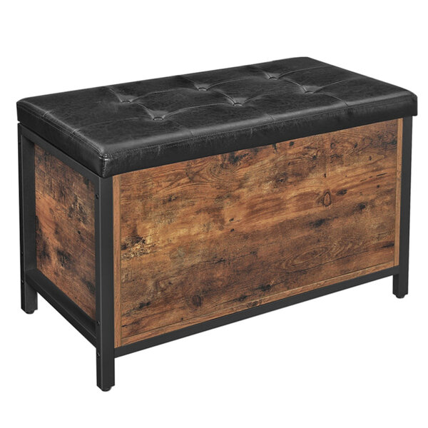 Banc de rangement siège rembourré bout de lit pour couloir chambre salon en métal montage facile style industriel pu noir marron rustique 12_0004171