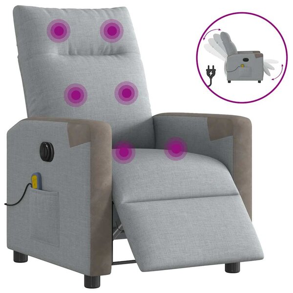 vidaXL Fauteuil de massage inclinable électrique gris clair tissu