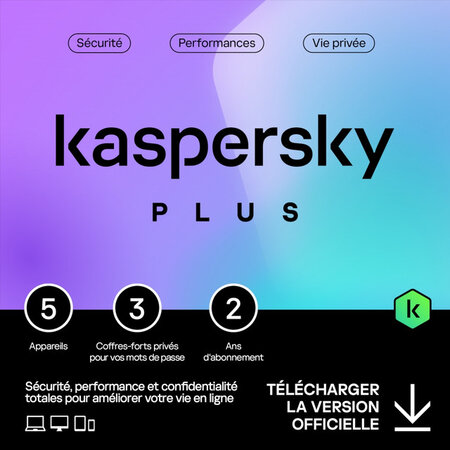 Kaspersky Plus - Licence 2 ans - 5 appareils - A télécharger