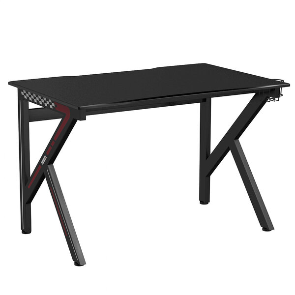 Bureau gamer table informatique 115 x 75 x 76 cm avec porte-gobelet stable k cadre en acier robuste noir 20_0005672