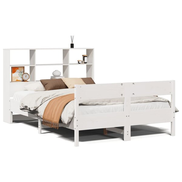 vidaXL Lit bibliothèque sans matelas blanc 140x190 cm bois pin massif
