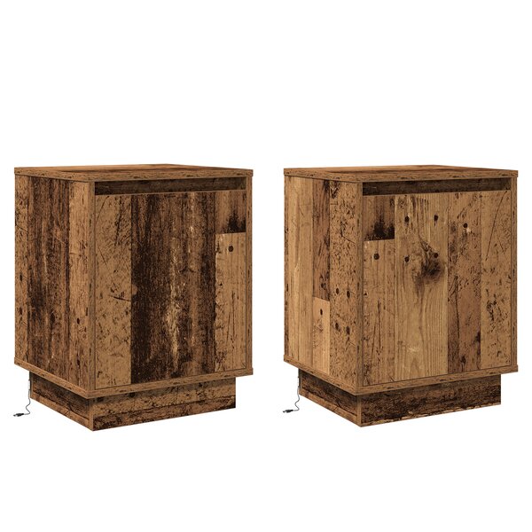 vidaXL Tables de chevet avec lumières LED 2 Pièces Bois ancien 39x34 5x50 cm