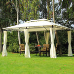 Tonnelle barnum pavillon de jardin style colonial double toit toiles latérales amovibles 3L x 4l x 2 65H m crème