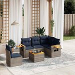 vidaXL Salon de jardin 6 Pièces avec coussins gris résine tressée