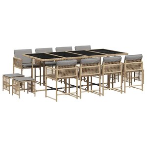 vidaXL Ensemble à manger de jardin coussins 13 Pièces mélange beige rotin