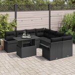 vidaXL Ensemble de canapé de jardin avec coussin 9 Pièces Noir Poly rotin