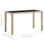 vidaXL Table de jardin Beige 123x60x74 cm Résine tressée