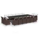 vidaXL Ensemble à dîner de jardin coussins 17Pièces Résine tressée Marron