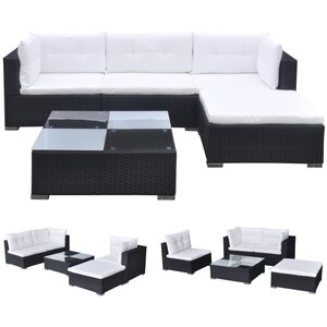vidaXL Salon de jardin 5 Pièces avec coussins résine tressée noir