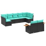 vidaXL Salon de jardin 9 Pièces avec coussins noir résine tressée