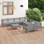 vidaXL Salon de jardin 9 Pièces Gris Bois de pin massif