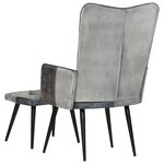vidaXL Fauteuil avec repose-pieds Gris Cuir véritable et toile