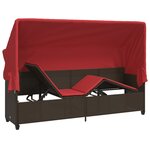 vidaXL Chaise longue avec auvent et coussins marron résine tressée