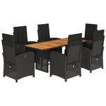 vidaXL Ensemble à manger de jardin coussins 7Pièces Noir Résine tressée