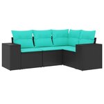 vidaXL Salon de jardin 4 Pièces avec coussins noir résine tressée