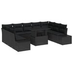 vidaXL Ensemble de salon de jardin en 10 pièces avec coussins en rotin noir