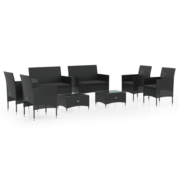 vidaXL Salon de jardin 8 Pièces avec coussins résine tressée noir