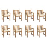 vidaXL Chaises de jardin lot de 8 avec coussins crème Bois teck massif
