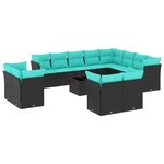 vidaXL Salon de jardin avec coussins 13 Pièces noir résine tressée