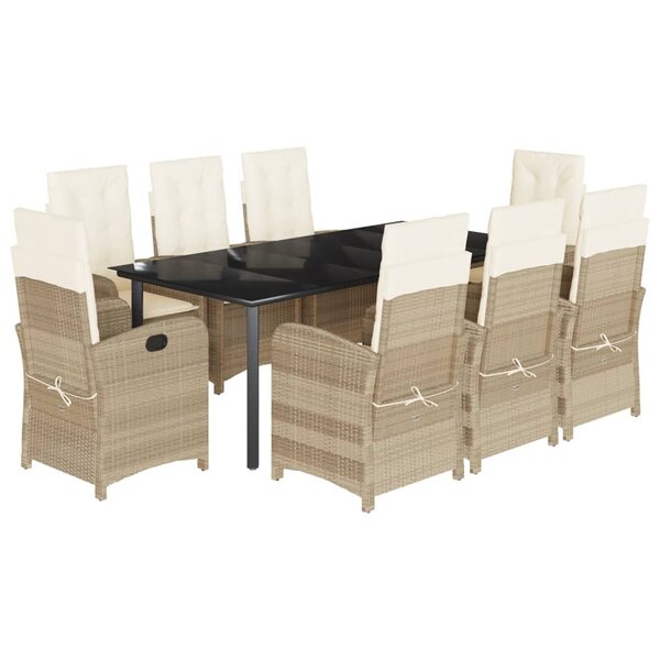 vidaXL Ensemble à manger de jardin et coussins 9 Pièces beige Poly rotin